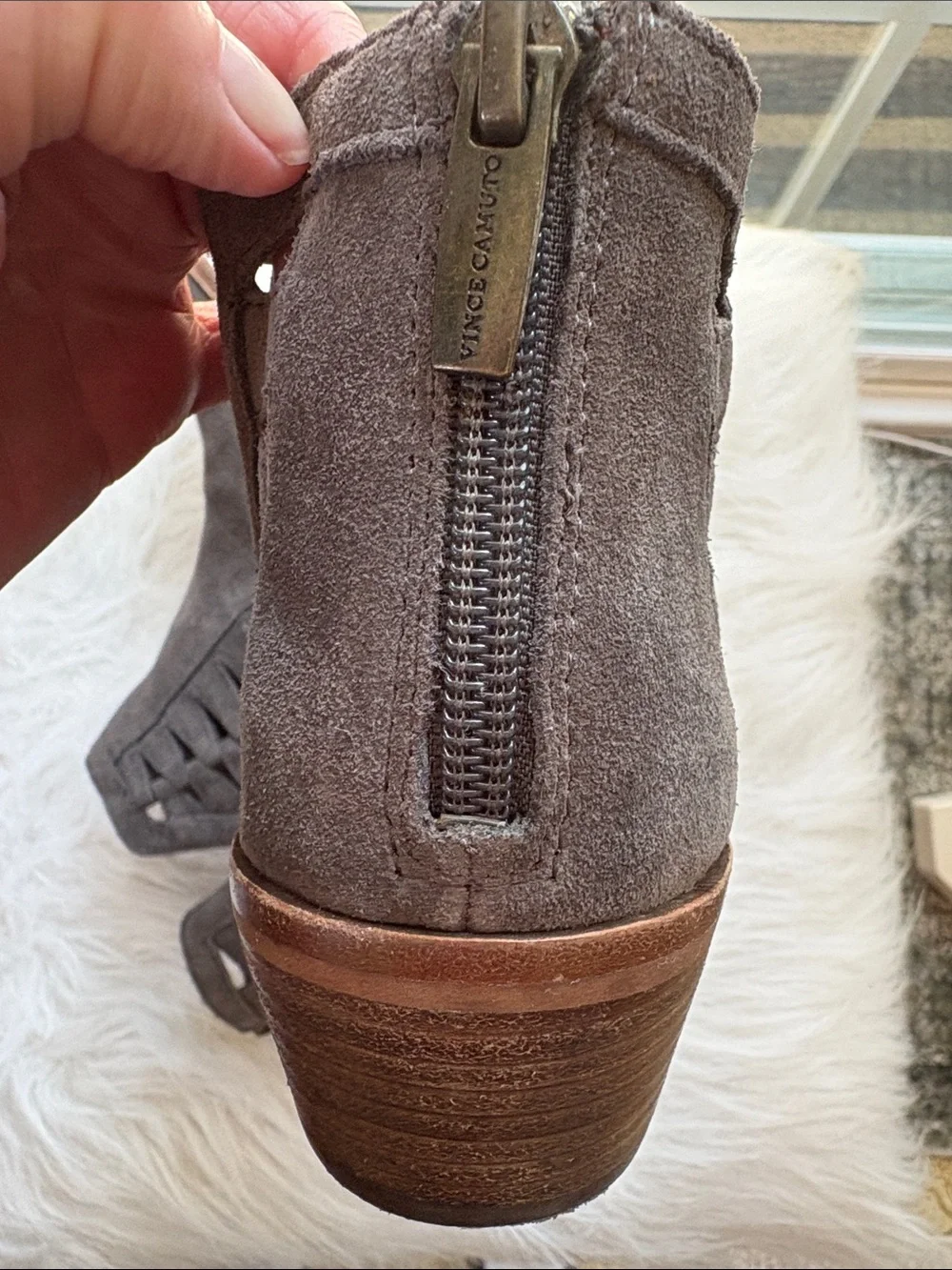 Vince Camuto - Peera Graystone Suede Cutout Ankle Booties